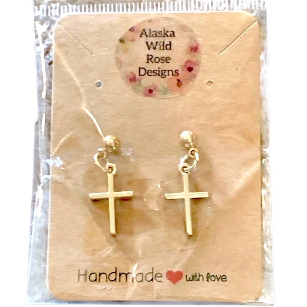 Cross Silver Earrings by Alaska Wild Rose Designs